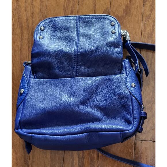 B. Makowsky Leather Bag Purse Blue Cross Body Shoulder Strap Silver Studs - Picture 10 of 16